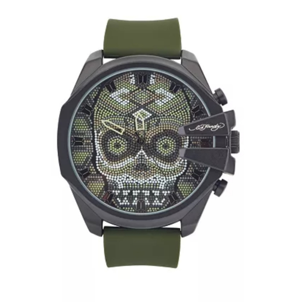 Ed Hardy Skull Design Watch with Green Strap
